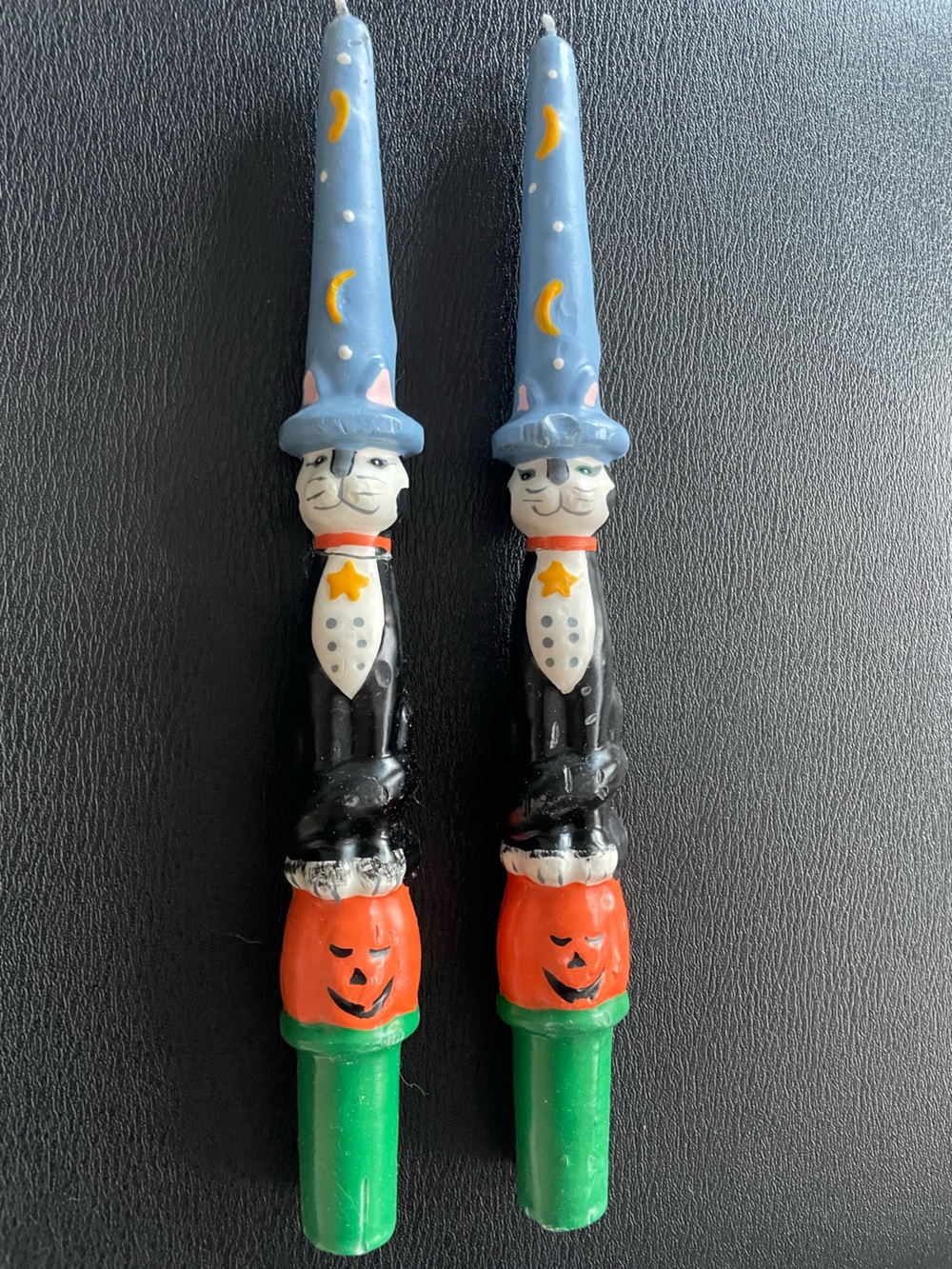 Vintage Halloween Cat Wizard Candles Embossed Taper Candles Set 2 Cat Pumpkin